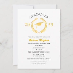 Invitation Couronne de laurier formelle élégante Chapeau doré