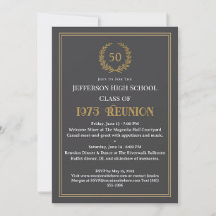 Invitation Couronne de laurier grise élégante pour le 50e ann