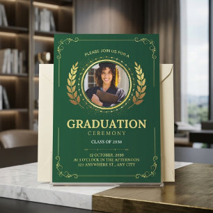 Invitation Couronne de laurier verte élégante pour la remise