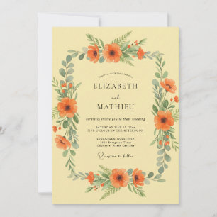 Invitation Couronne de mariage à la coquelicot orange intempo