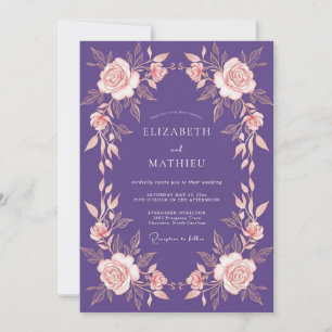 Invitation Couronne de mariage à la rose violette en fleurs