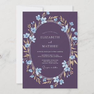 Invitation Couronne de mariage à l'aquarelle prune et pervenc