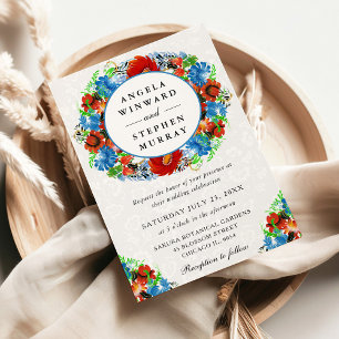 Invitation Couronne de mariage à l'aquarelle rouge et bleue