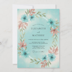 Invitation Couronne de mariage Aqua Dusty Coral