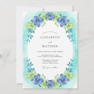 Invitation Couronne de mariage aqua et bleuet rustique