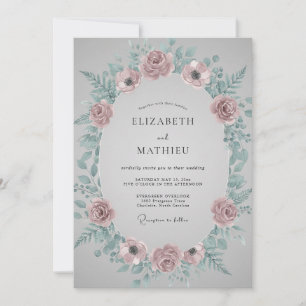 Invitation Couronne de mariage Aqua Mauve Poussiéreux