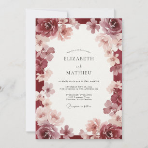 Invitation Couronne de mariage aquarelle bordeaux