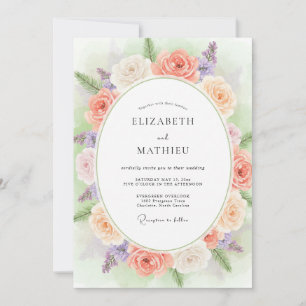 Invitation Couronne de mariage au lilas corail