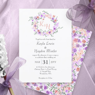 Invitation Couronne de mariage aux lilas et roses pêche