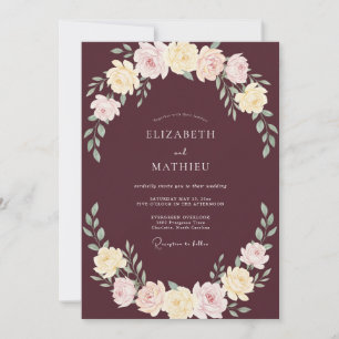 Invitation Couronne de mariage aux ranunculus prune moderne