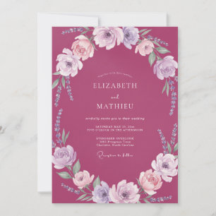 Invitation Couronne de mariage aux renoncules magenta