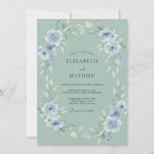 Invitation Couronne de mariage bleu pâle de Céladon