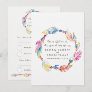 Invitation Couronne de mariage bohème à plumes autochtones tr
