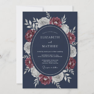 Invitation Couronne de mariage bordeaux profond de minuit