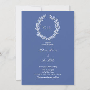 Invitation Couronne de mariage botanique bleu poussiéreux boh