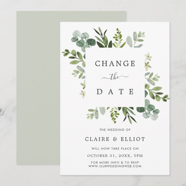 Invitation Couronne de mariage Changement de date de mariage  (Devant / Derrière)