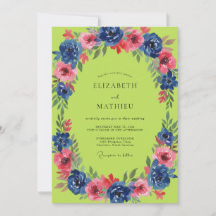 Invitation Couronne de mariage Chartreuse Cobalt