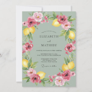 Invitation Couronne de mariage citron rose
