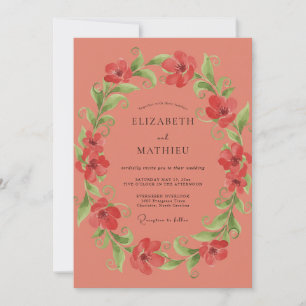 Invitation Couronne de mariage Coquelicot Corail