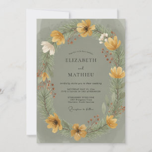 Invitation Couronne de mariage coquelicot doré