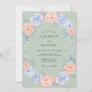 Invitation Couronne de mariage Corail Foncé Pervenche
