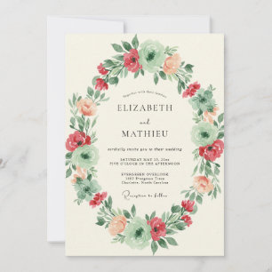 Invitation Couronne de mariage Corail Menthe