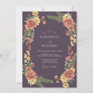 Invitation Couronne de mariage corail violet profond