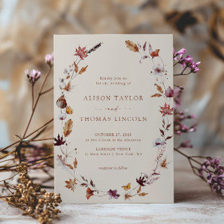 Invitation Couronne de mariage de feuilles de terracotta Boho