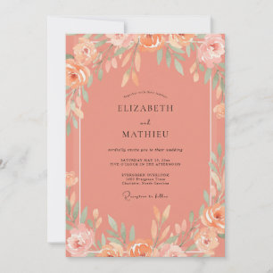 Invitation Couronne de mariage de fleurs de corail côtières
