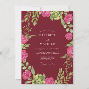 Invitation Couronne de mariage de pivoine bordeaux au clair d