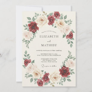 Invitation Couronne de mariage de pivoine bordeaux profond