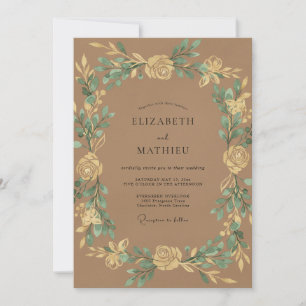 Invitation Couronne de mariage dorée chamois