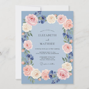 Invitation Couronne de mariage Dusty Blue Rose