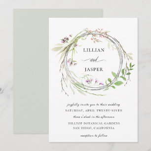Invitation Couronne de mariage élégante de fleurs sauvages
