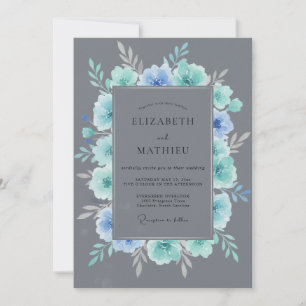 Invitation Couronne de mariage en ardoise céleste aqua