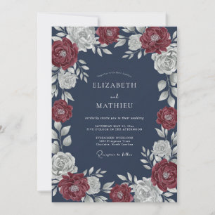 Invitation Couronne de mariage en ardoise cramoisie