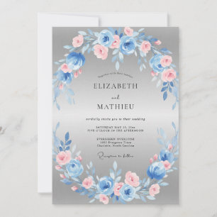 Invitation Couronne de mariage en azur acier rose
