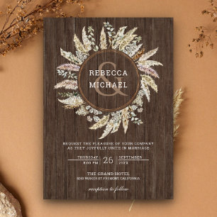Invitation Couronne de mariage en bois rustique et herbe de P