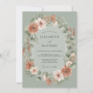 Invitation Couronne de mariage en céladon poussiéreux