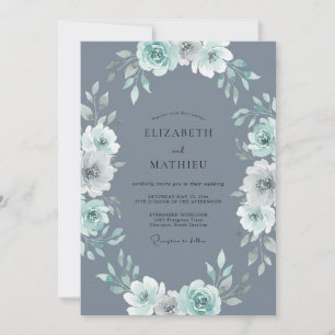Invitation Couronne de mariage en menthe gris ardoise