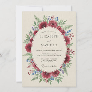 Invitation Couronne de mariage en olivier cramoisi