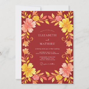 Invitation Couronne de mariage en or cramoisi