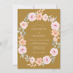 Invitation Couronne de mariage en pêche dorée