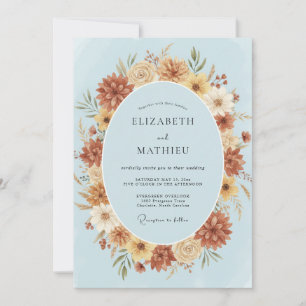 Invitation Couronne de mariage en terre cuite azur poudre