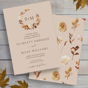 Invitation Couronne de mariage en terre cuite Taupe automnal 