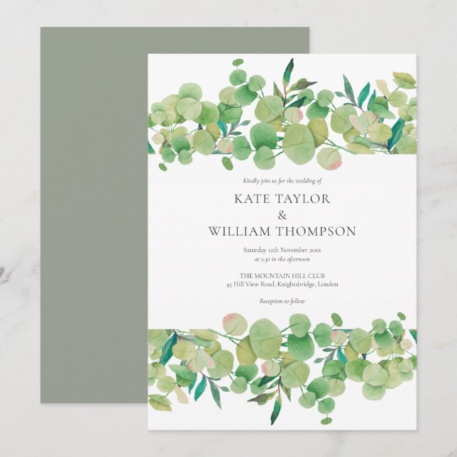 Invitation Couronne de mariage en verdure d'eucalyptus (Devant / Derrière)