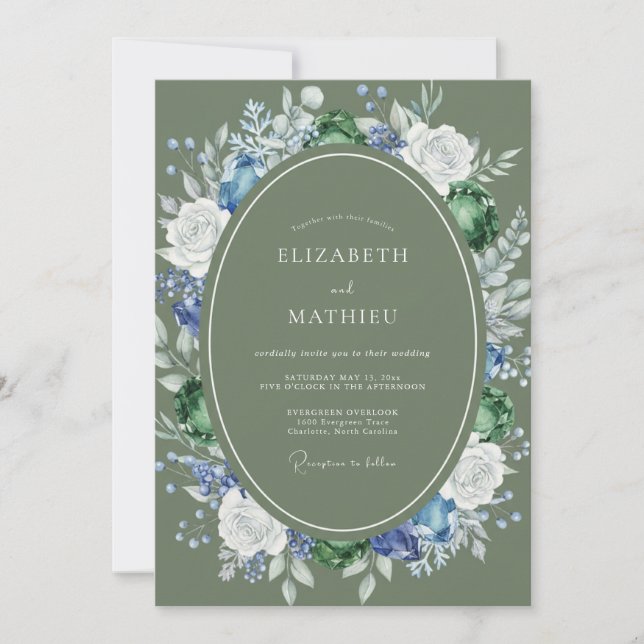 Invitation Couronne de mariage fleur de bleuet olive (Devant)