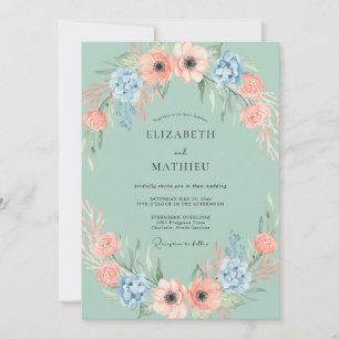 Invitation Couronne de Mariage Fleur de Pêcher à la Menthe