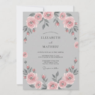 Invitation Couronne de mariage florale romantique rose