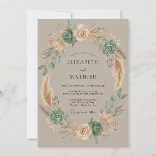 Invitation Couronne de mariage florale rustique vert sauge